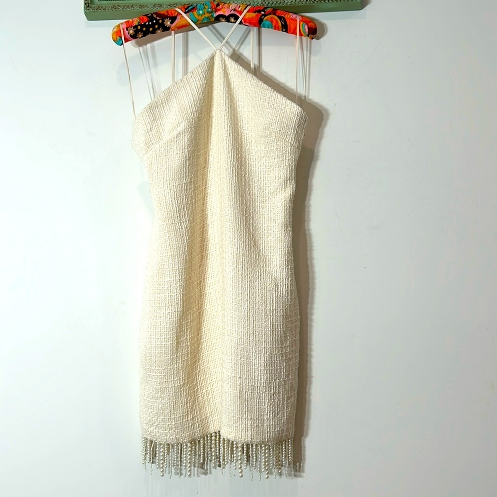 Jason Wu ivory tweed pearl fringe off white dress women’s size small nwot